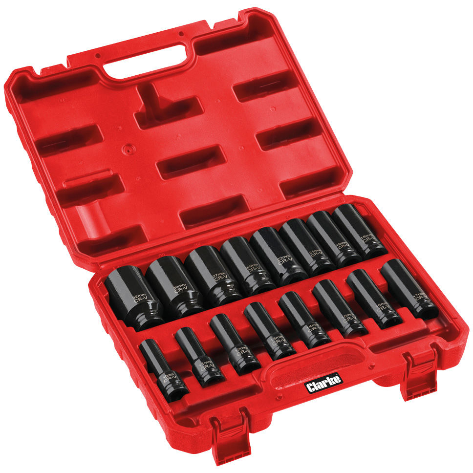 Clarke 3110882 CIS12/16D 16 Piece 1/2" Drive 10 - 32mm Deep Impact Socket Set