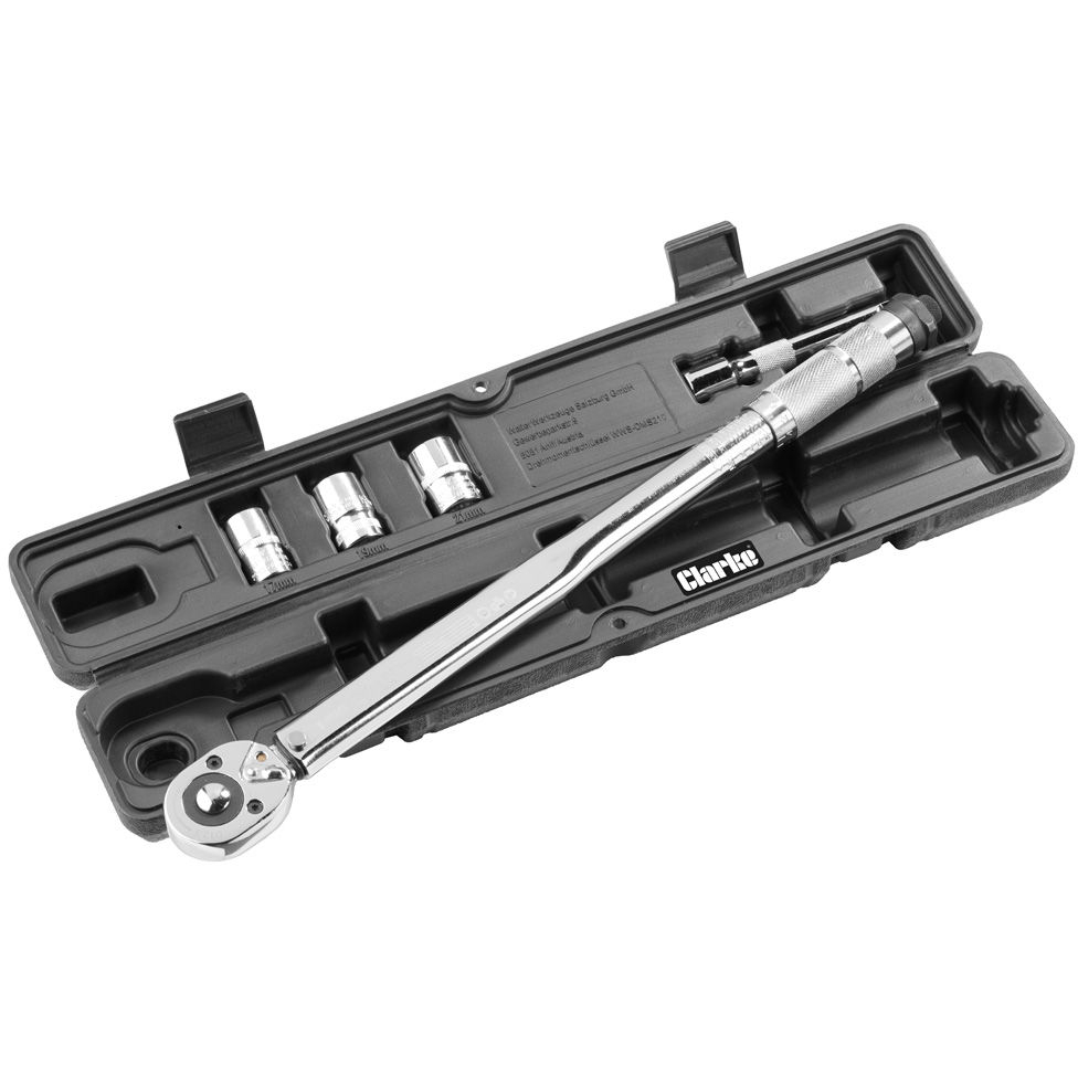Clarke 1801952 CHT952 1/2" Drive Torque Wrench, Extension Bar & Sockets ( 60-210Nm )