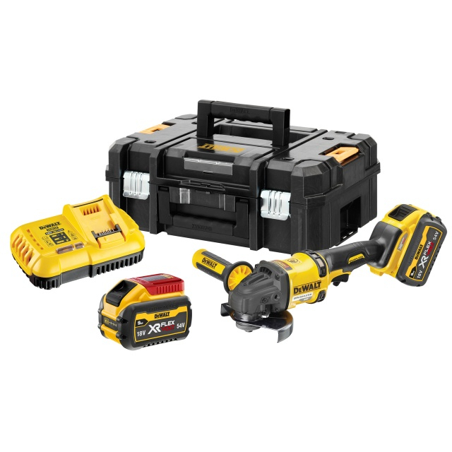 DeWalt DCG418X2-GB 54V XR FLEXVOLT High Power 125mm Angle Grinder with 2x 9Ah Batteries in TSTAK Case