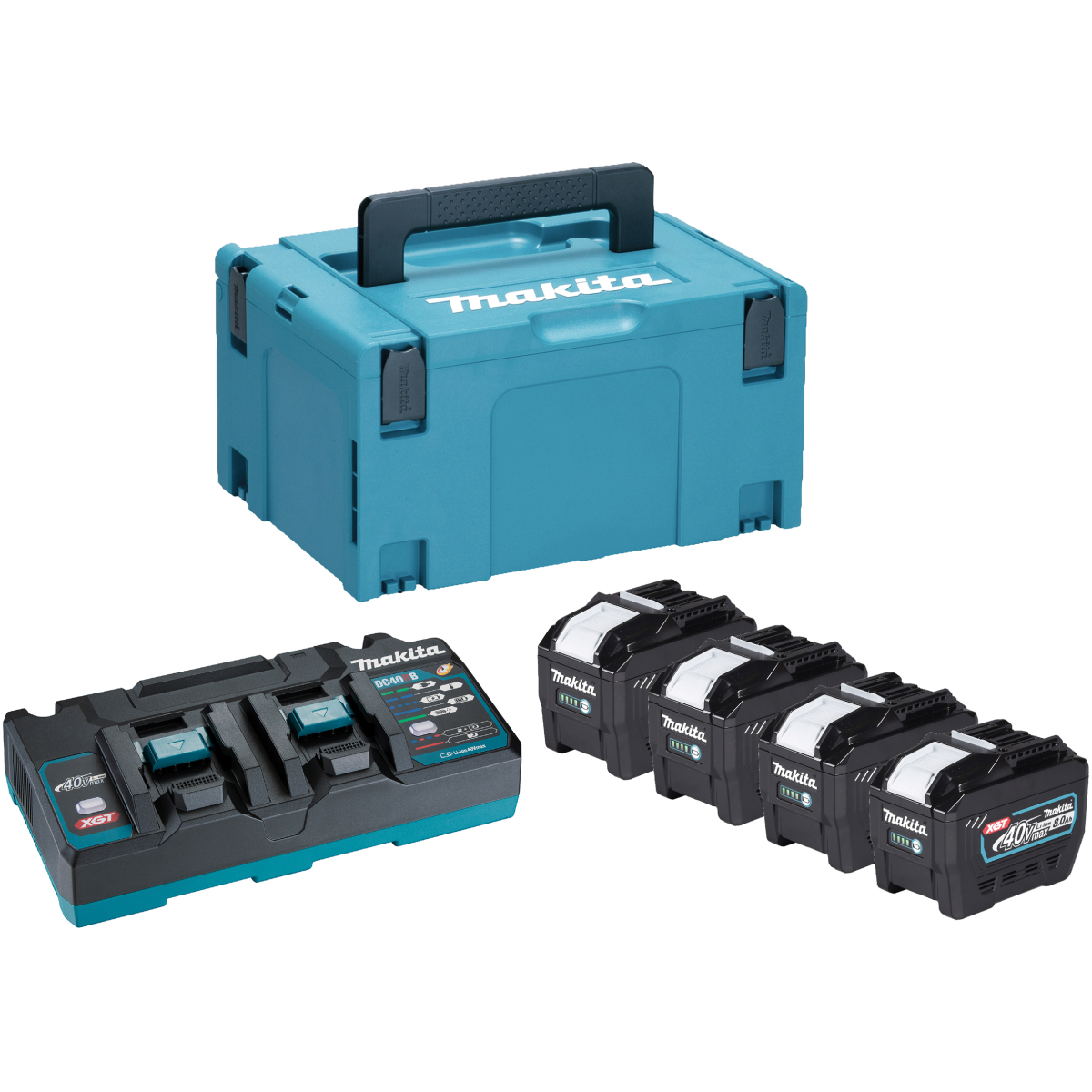Makita 1910B1-4 40v XGT Powersource Kit , 4x 40v - 8.0AH Batteries and  Dual Charger In Makpac Case
