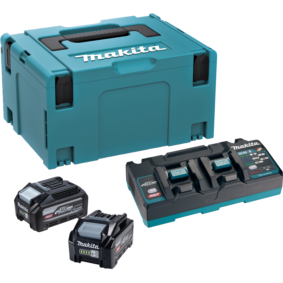 Makita 1911E6-1 40v XGT Powersource Kit, 2 x BL4040F + DC40RB Dual Port Charger 110v in Makpac Case