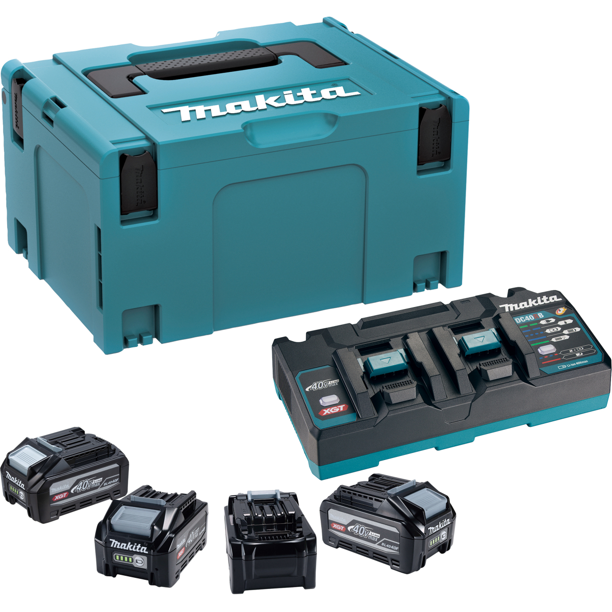 Makita 1911G4-9 40v XGT Powersource Kit, 4 x BL4040F + DC40RB Dual Port Charger 110v in Makpac Case