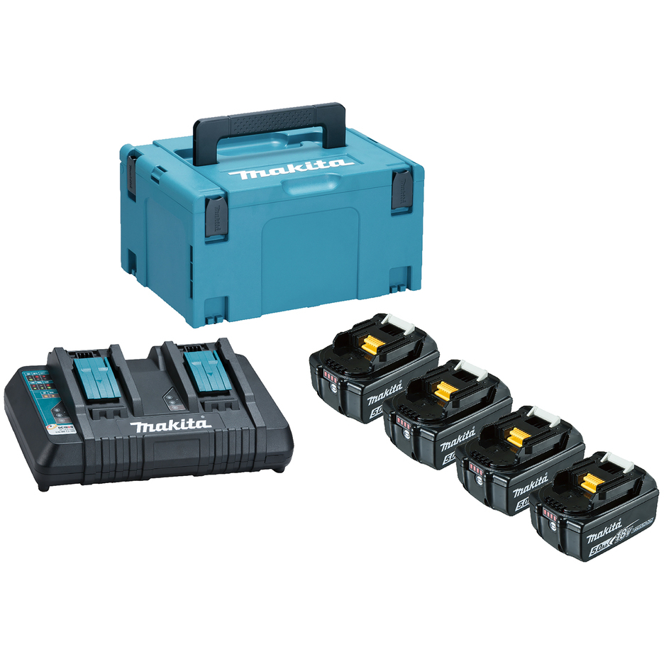 Makita 197627-6 18V LXT Powersource Kit, 4x 18v - 5.0Ah Batteries and Dual Charger in Makpac Case