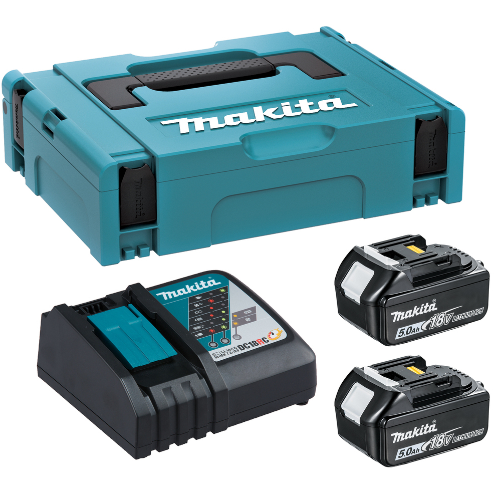 Makita 197803-2 18V LXT Powersource Kit, 2x 18v - 5.0Ah Batteries and Charger in Makpac Case