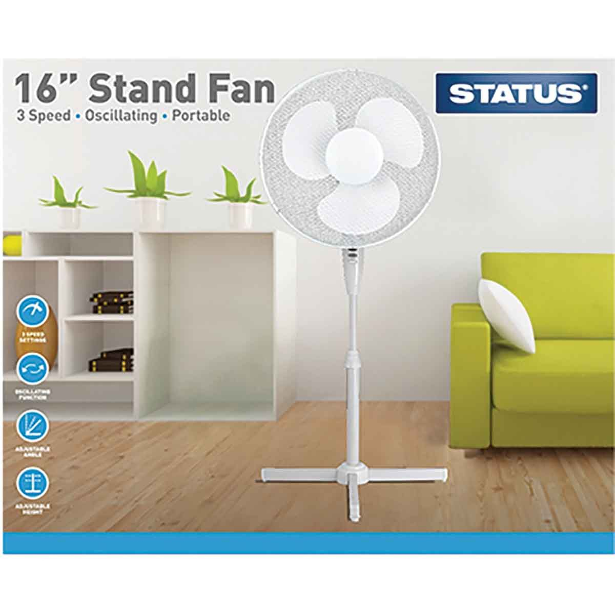 Status White 16'' Pedestal Fan 