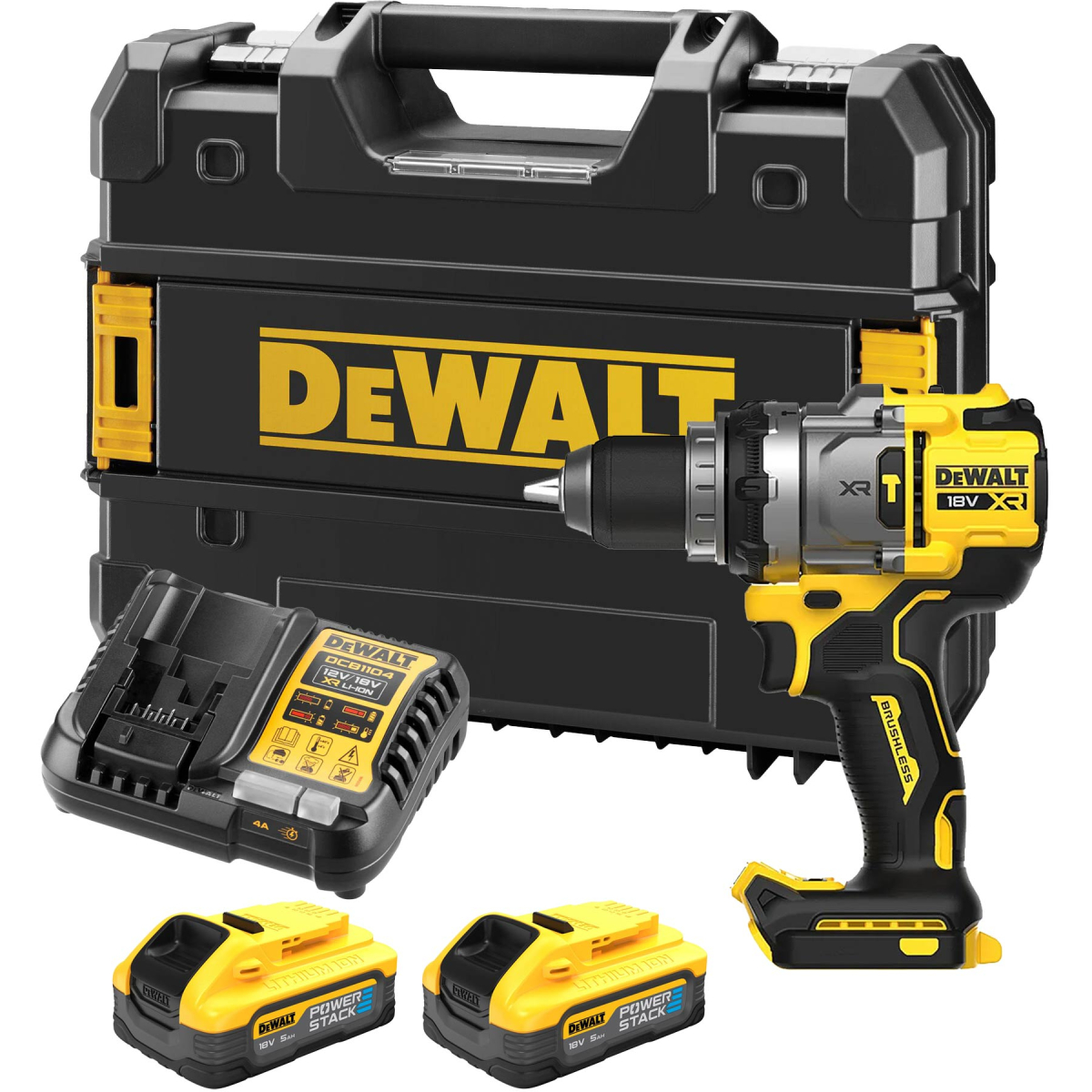 DeWalt DCD1007H2T-GB 18V XR Brushless Combi Drill With 2 x 5.0Ah POWERSTACK Batteries With TSTAK Case