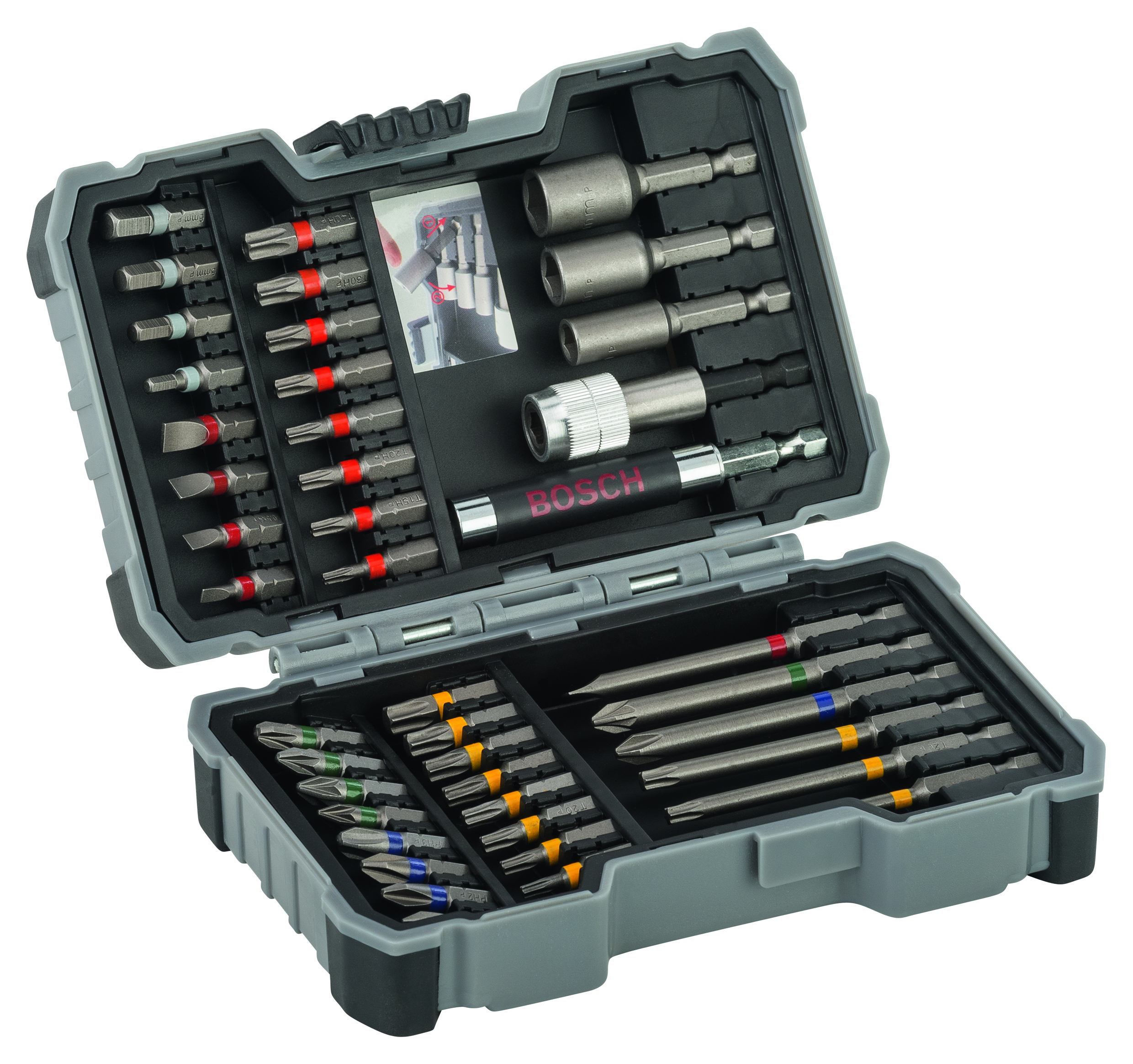 Bosch 2607017164 43pc Bit And Nutsetter Set, Extra Hard Screwdriver Bit Mixed PH, PZ, T, Sl, H, and Quick Change Universal Holder And Magnetic Universal Holder