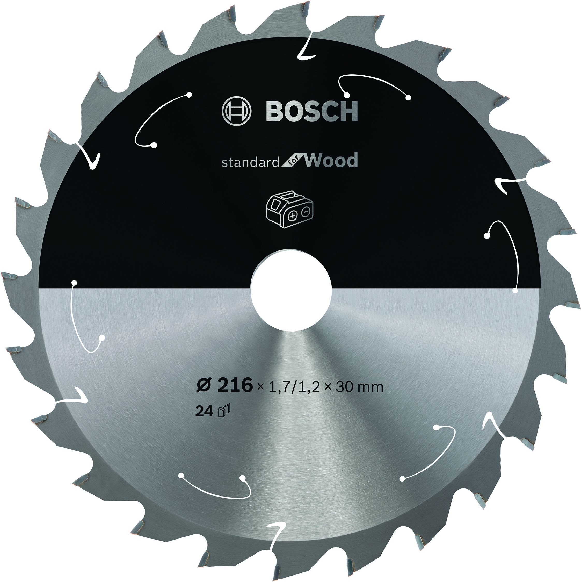 Bosch PRO 2608837721 Standard For Wood Circular Saw Blade For Cordless Saws 216X1.7/1.2X30 T24 (1 Pack Of 1)