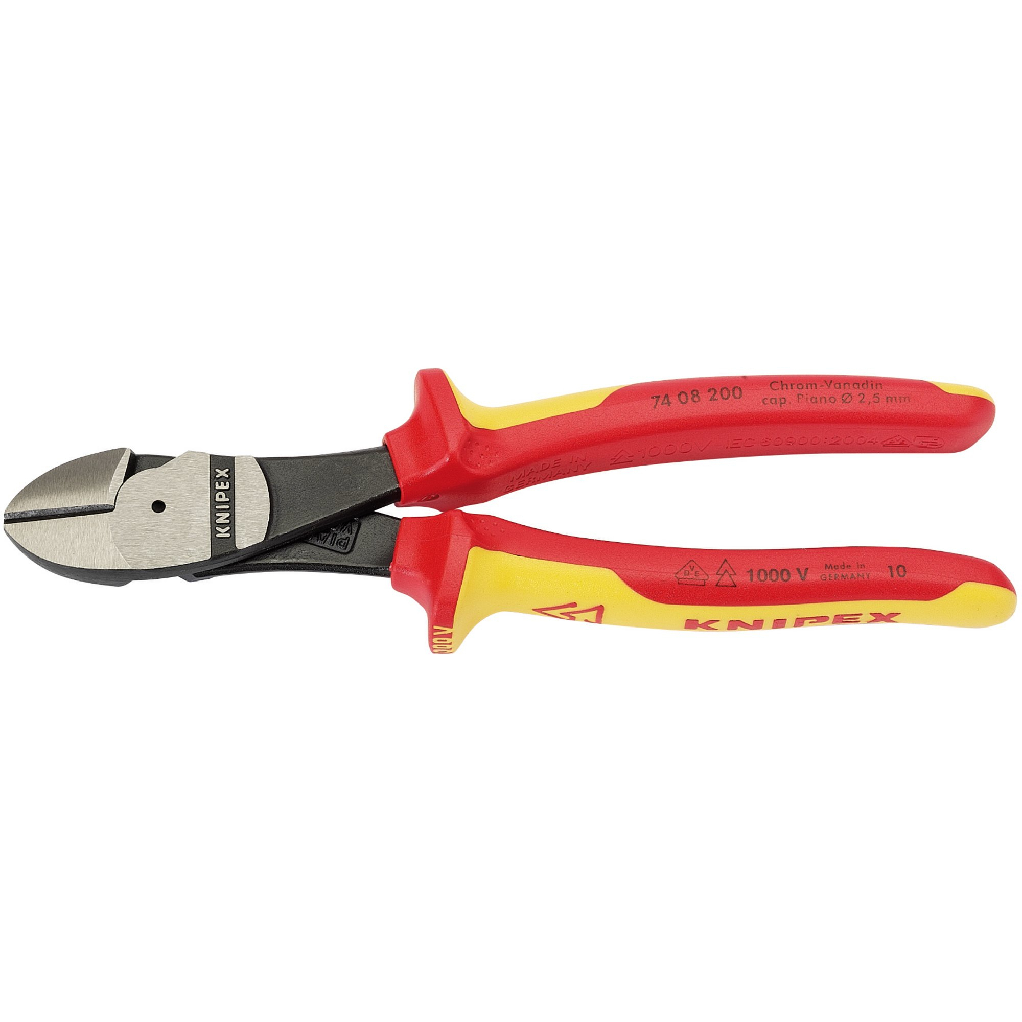 Knipex 74 08 200UKSBE 200mm VDE Fully Insulated High Leverage Diagonal Side Cutters 31929