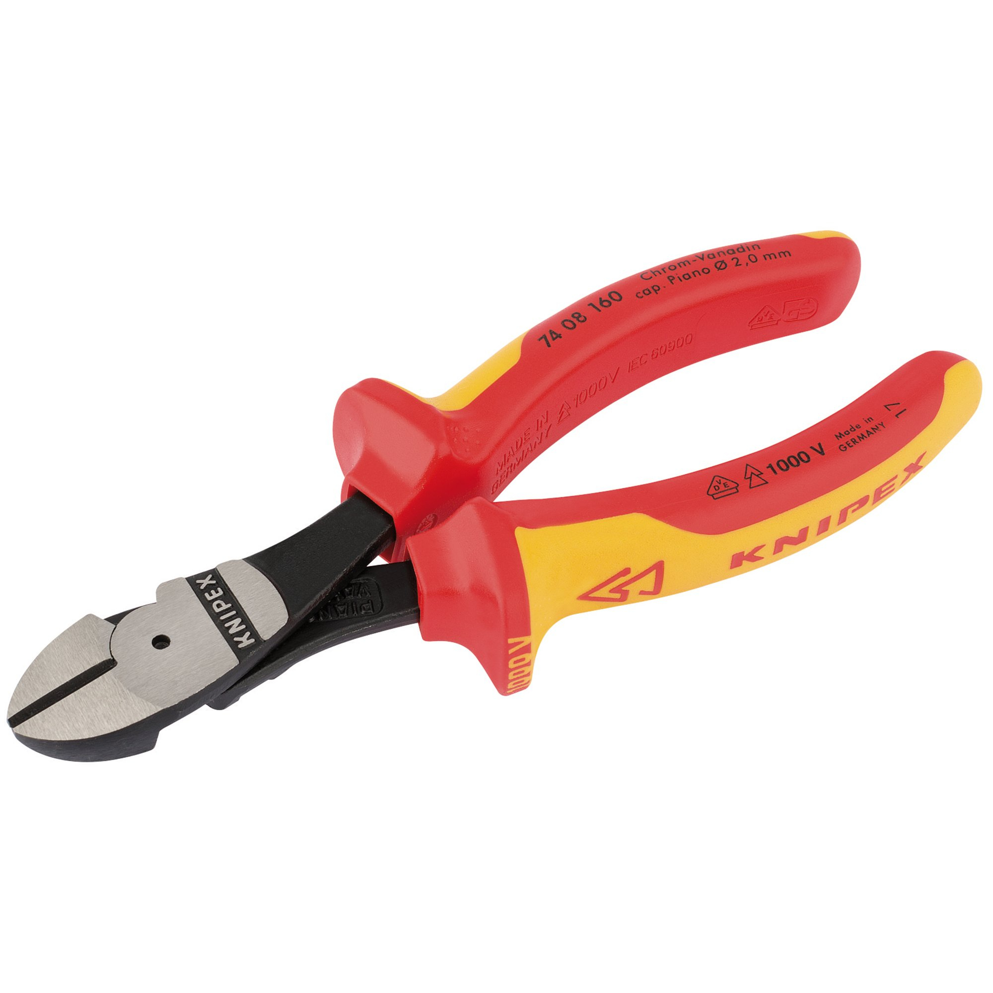 Knipex 74 08 160UKSBE 160mm VDE Fully Insulated High Leverage Diagonal Side Cutters 32022