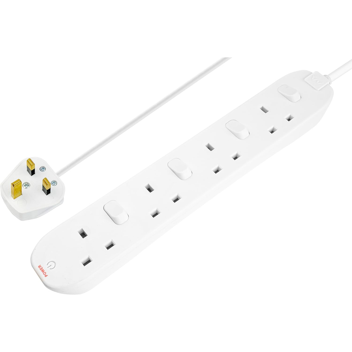 Masterplug SWC4210N Four Socket Extension Lead, 2 Metre Cable, Individual Switches