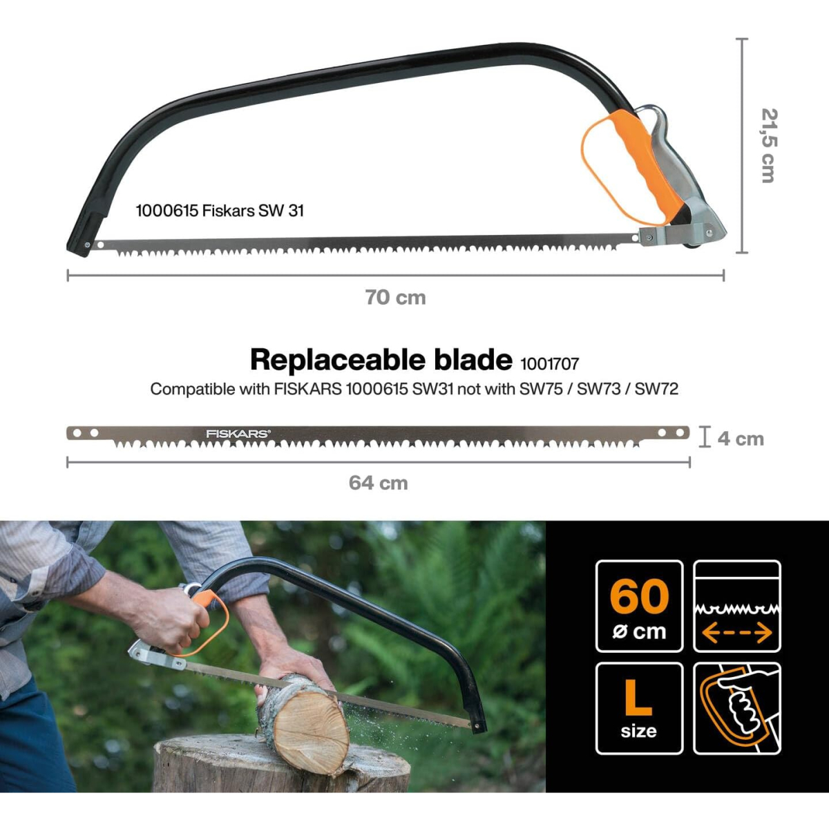 Fiskars 1000615 SW31 Bowsaw 600mm (24in)