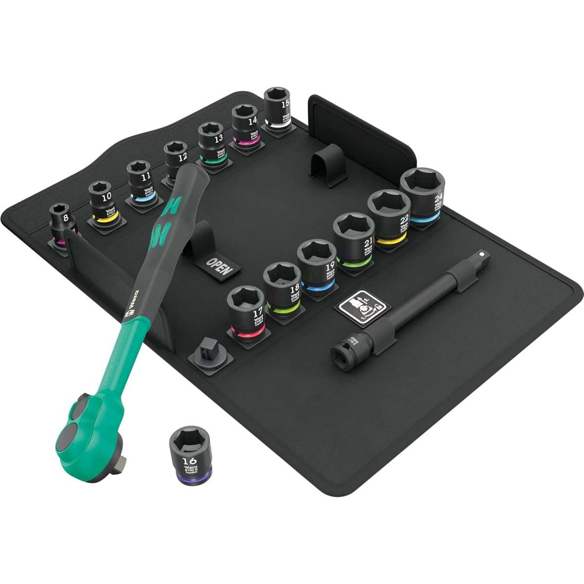 Wera 05005530001 8100 SB 12 Zyklop Comfort Ratchet Set, Reversing Lever, 3/8" Drive, Metric, 16 Pieces