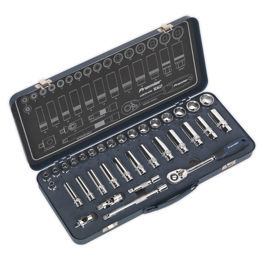 Sealey AK27481 Socket Set 34pc 3/8"Sq Drive Lock-On&trade; 6pt Metric