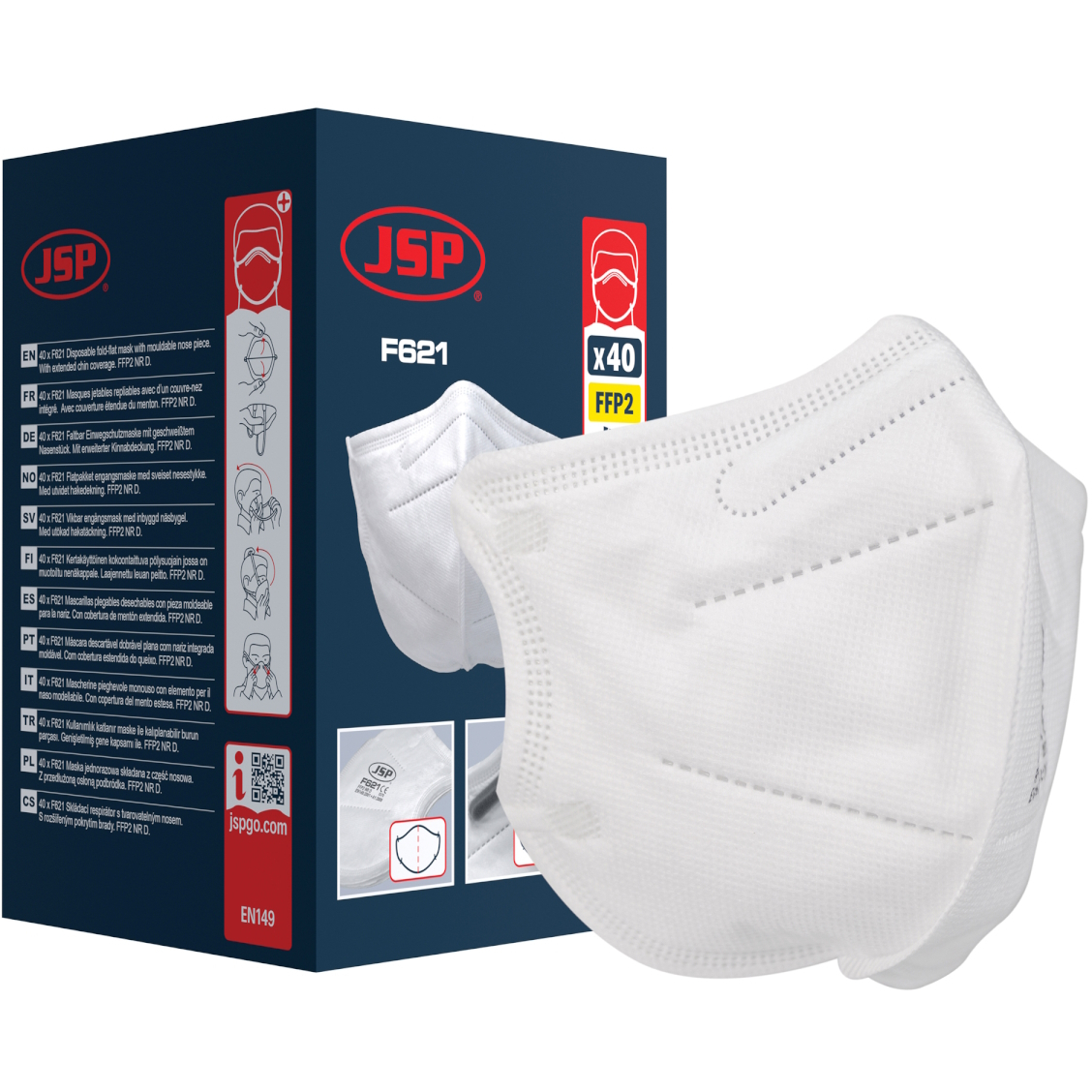 JSP F621 FFP2 Disposable Vertical Fold Flat Mask (Box of 40) BGV120-000-Q00 