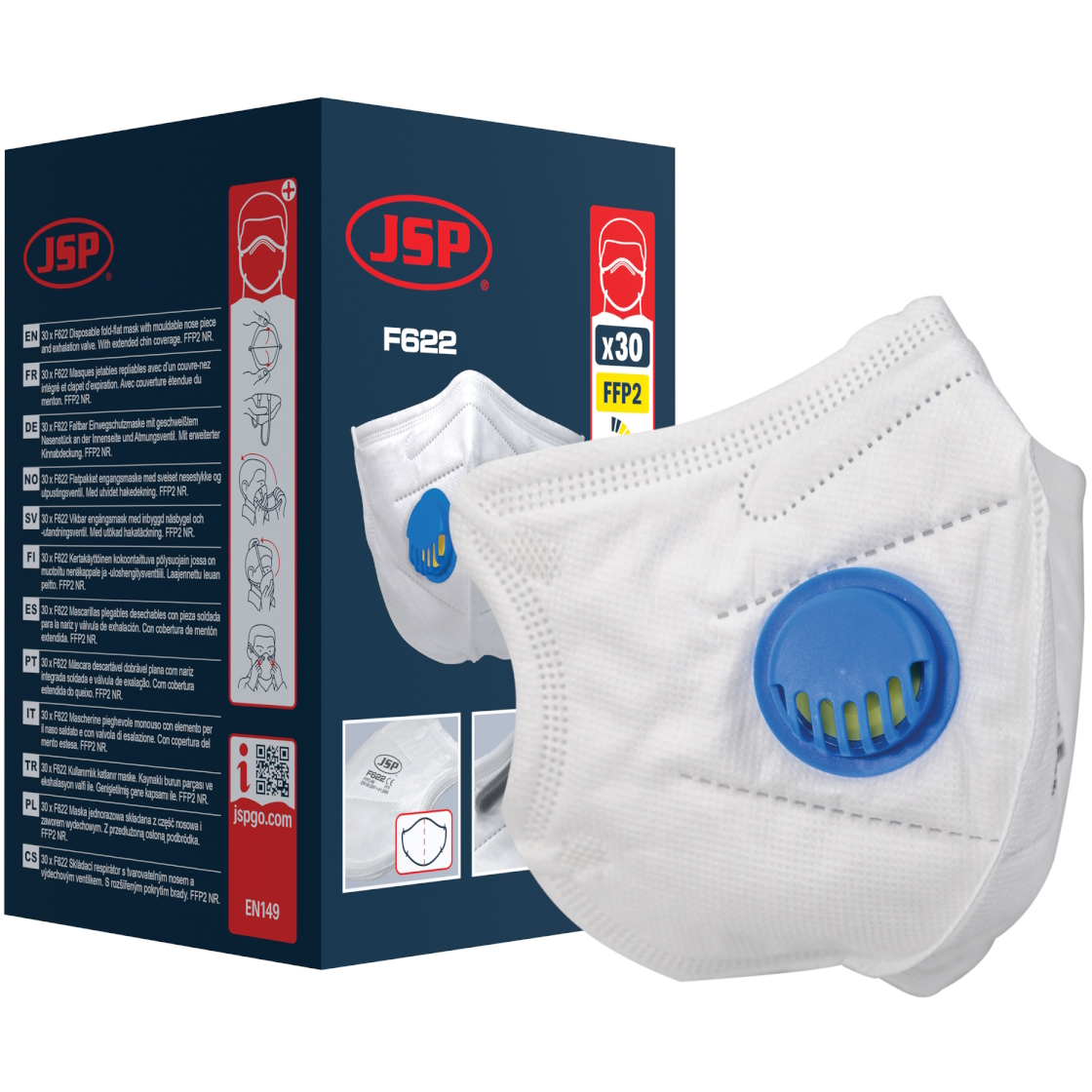 JSP F622 Box of 30 Disposable FFP2 Valved Fold Flat Mask BGW170-000-S00