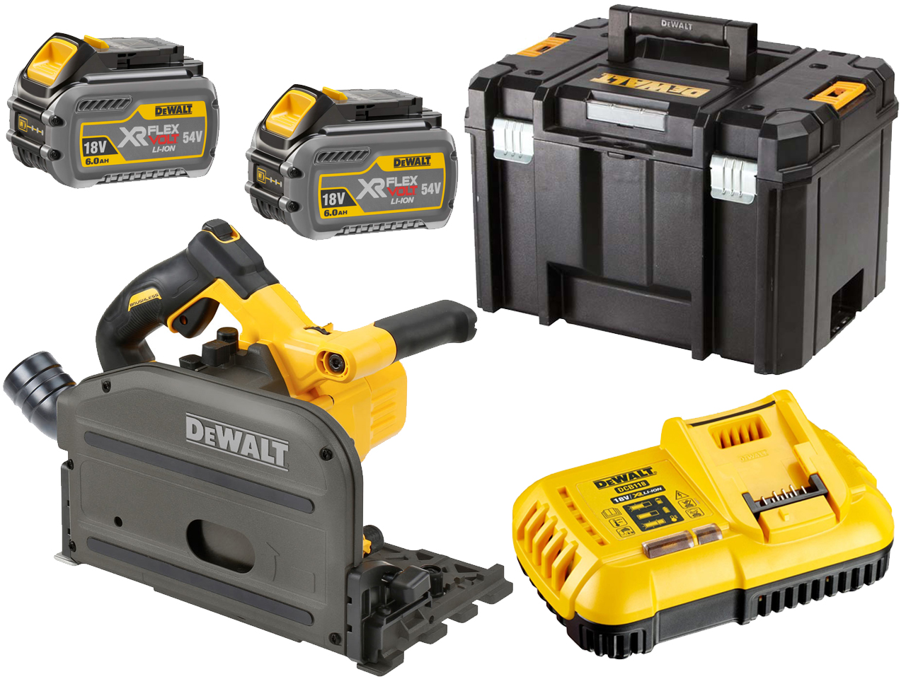 DeWalt DCS520T2-GB 54V XR Flexvolt 165mm Plunge Saw with 2x 6.0Ah Batteries in TSTAK Case