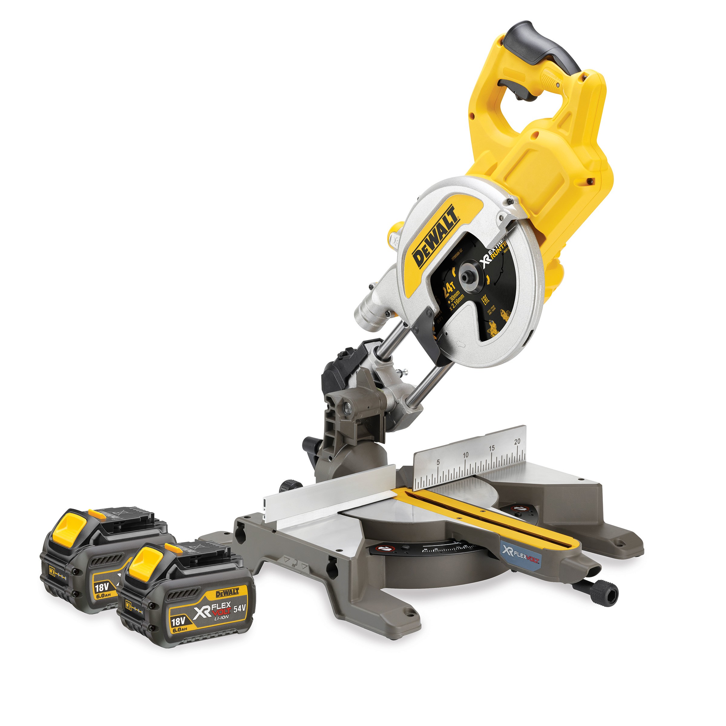 DeWalt DCS777T2-GB 54V XR Flexvolt  216mm Mitre Saw with 2x 6.0Ah Batteries