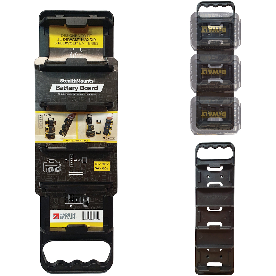 StealthMounts BD-DW20-H-1 Black Battery Board for Dewalt 18V XR with Handle