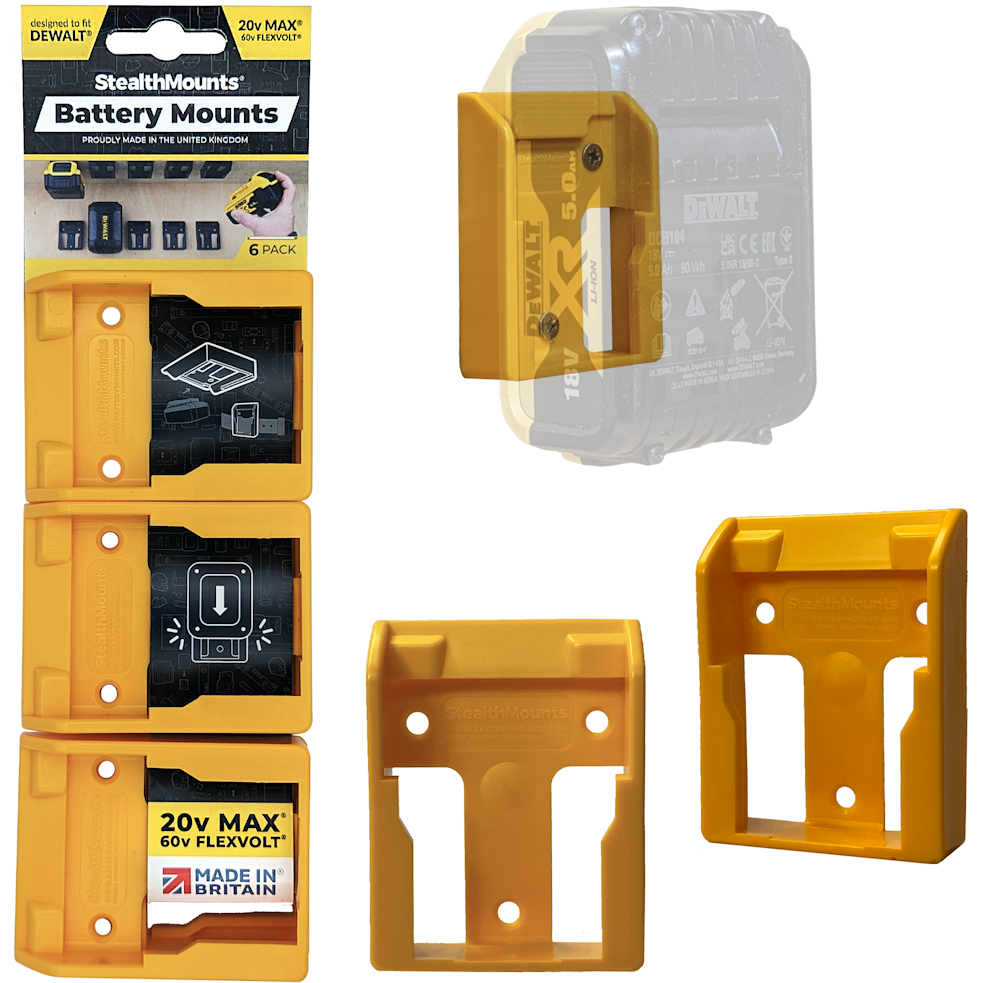 StealthMounts BM-DW20-YLW-6 Yellow Battery Mounts for DeWalt 18/54V XR (6 Pack)