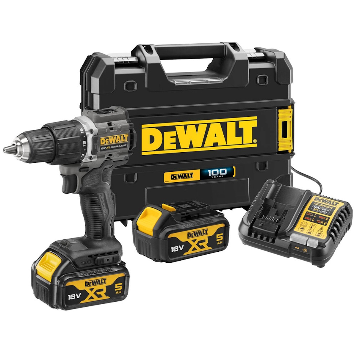 DeWalt DCD100P2T-GB 2x5Ah Battery 18V Combi Drill 100th Anniversary Edition with Charger in T Stak Case
