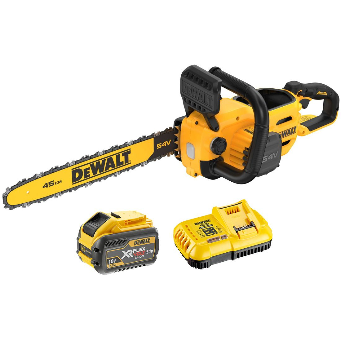 DeWalt DCMCS574X1-GB 54V XR FLEXVOLT 45cm Brushless Chainsaw With 1 x 9.0Ah Battery