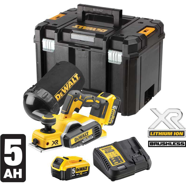 DeWalt DCP580P2-GB 18V XR Planer with 2 x 5.0Ah Batteries In TSTAK Carry Case