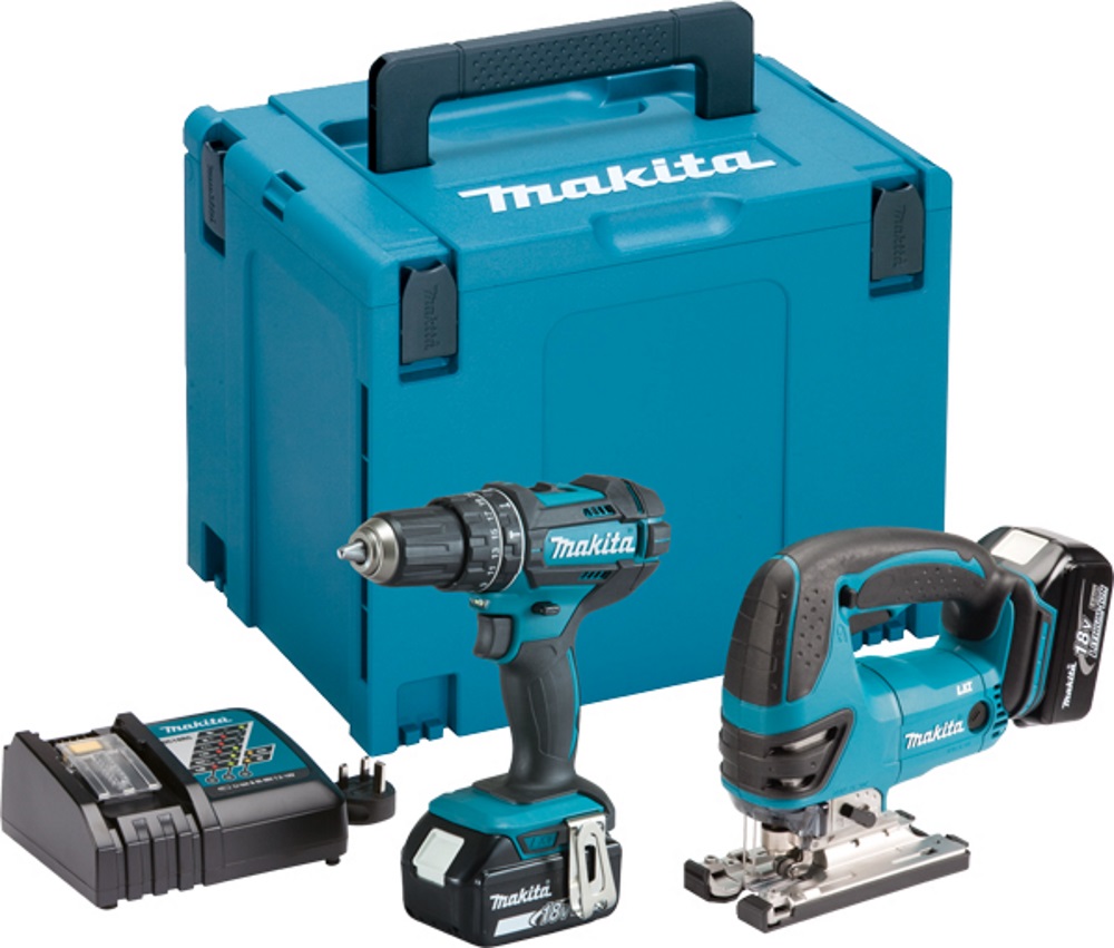 Makita DLX2134TJ 18V LXT Twin Kit Combi drill and Jigsaw with 2x 5.0Ah Batteries in MakPac Stacking Case