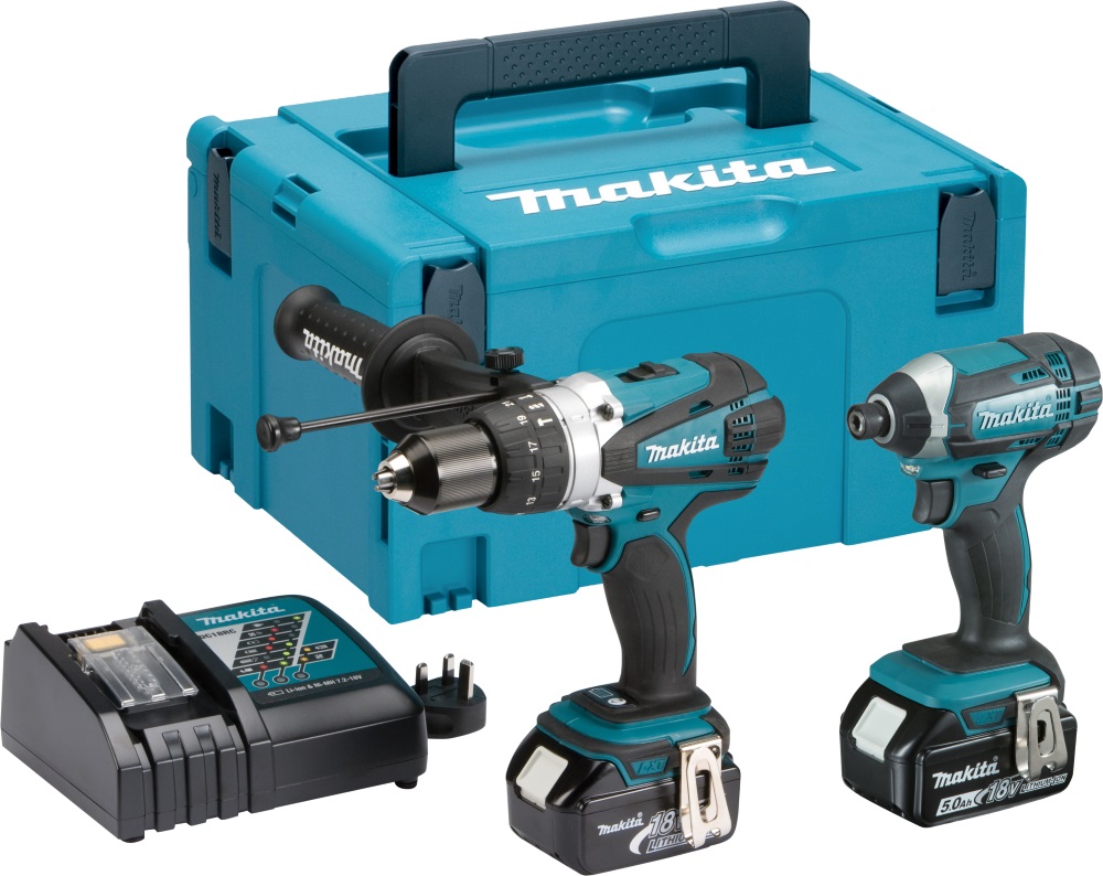 Makita DLX2145TJ 18V LXT Twinkit: Combi Drill and Impact Driver with 2x 5.0Ah Batteries in MakPac Stacking Case