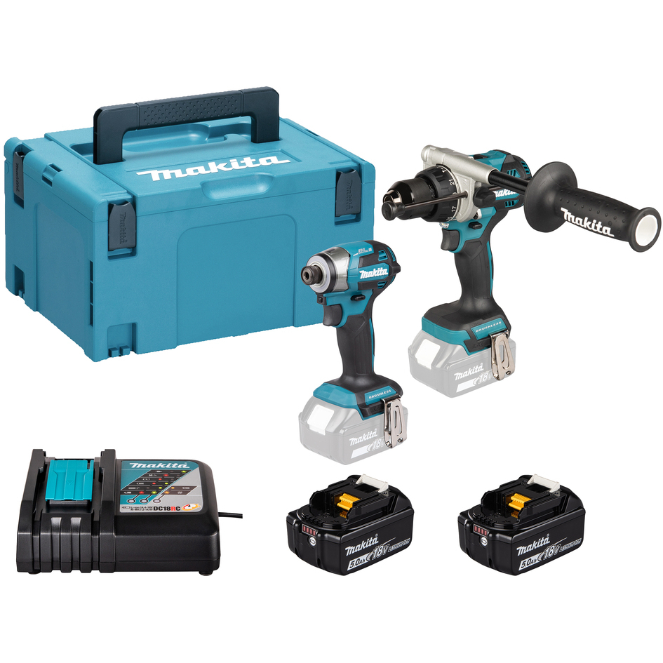 Makita DLX2549TJ 18v LXT TwinKit Combi Drill and Impact Driver with 2x 5.0Ah Batteries in Makpac Case