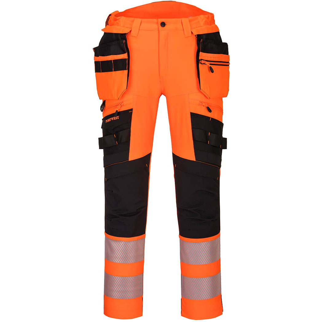 Portwest DX442 DX4 Hi-Vis Detachable Holster Pocket Trouser - Regular Leg Length - Orange/Black - 34" Regular
