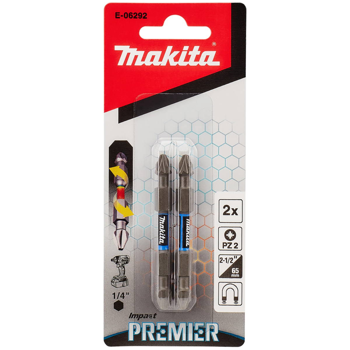 Makita E-06292 Premier Torsion Bit PZ2-65mm (pkt of 2)