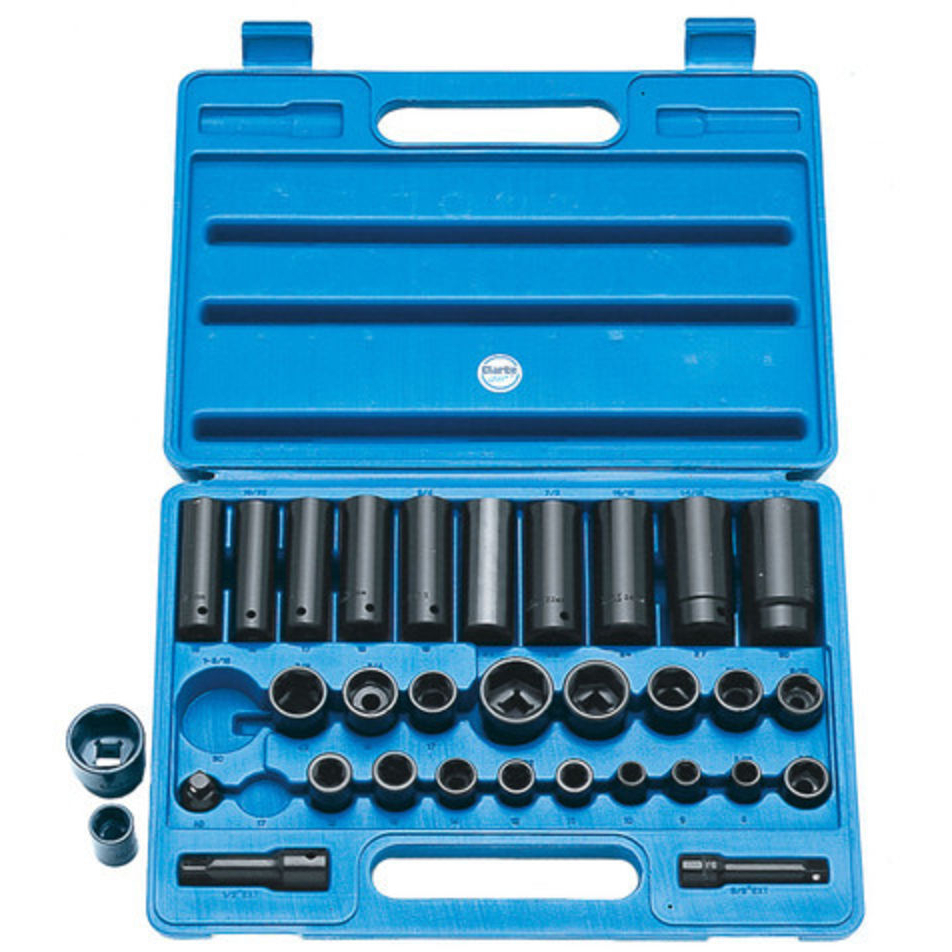 Clarke 1800305 CIS9/32 32 Piece Heavy Duty 3/8" & 1/2" Impact Socket Set Metric/AF