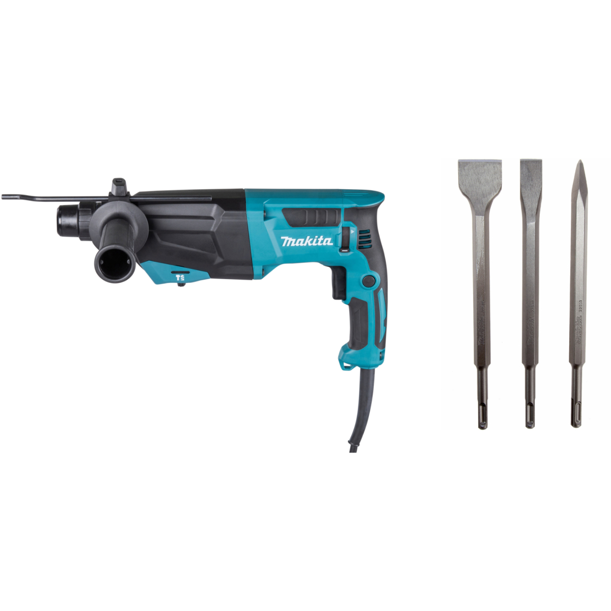Makita HR2670 800w 3 Function SDS Hammer Drill 26mm + Chisel Set
