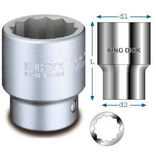 King Dick HSW208 1/2" BSW 1/2" Square Drive 12 Point Socket Standard Length
