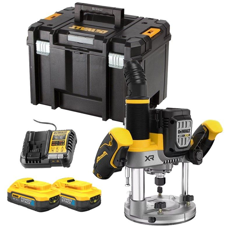 DeWalt Ex Display DCW620H2-GB 18V XR Brushless ½" (12mm) Plunge Router with 2x 5.0Ah Powerstack Batteries in TSTAK