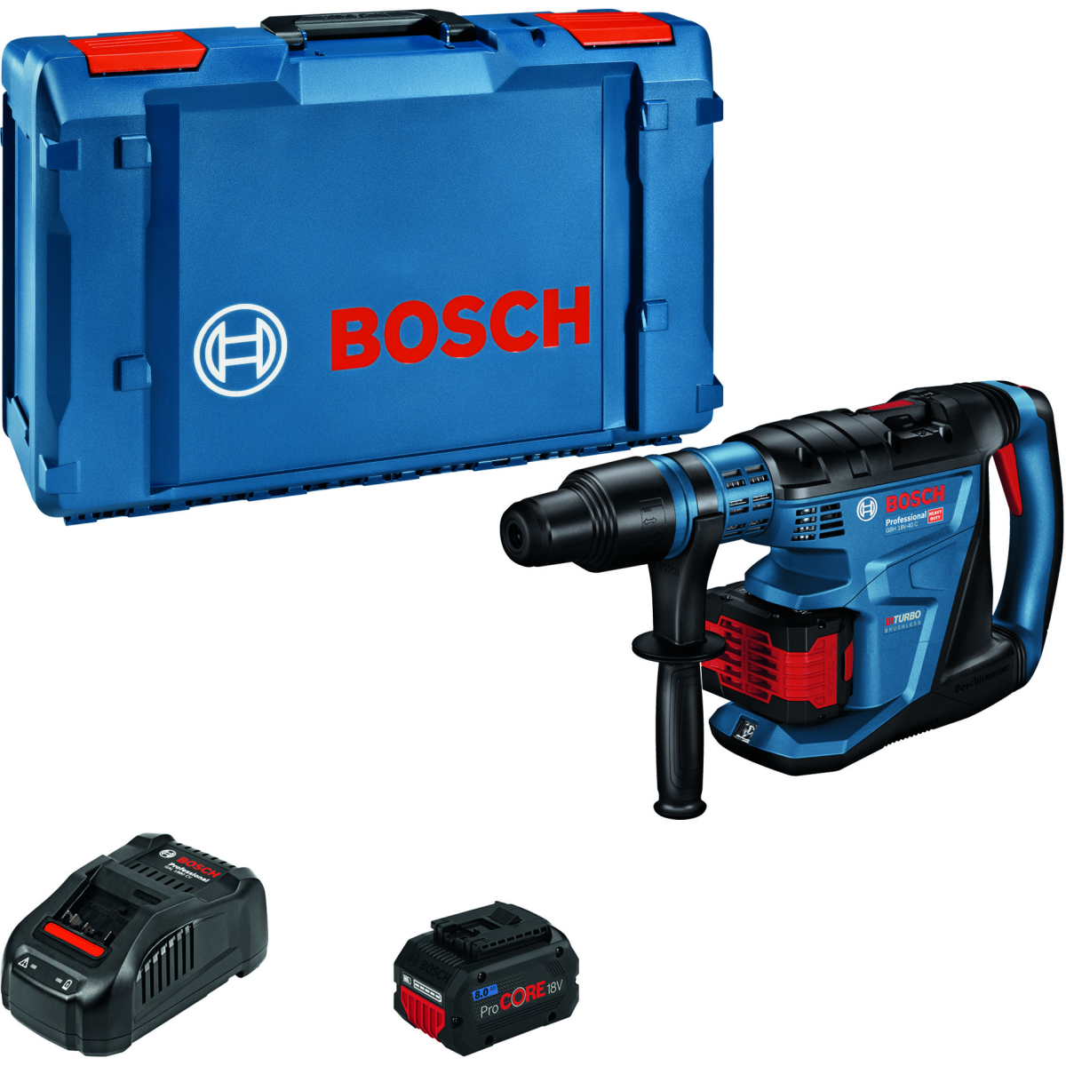 Bosch GBH 18V-40 C 18v BITURBO SDS-Max Hammer Drill Brushless Connected 2x ProCORE18V 8.0Ah in Carry Case