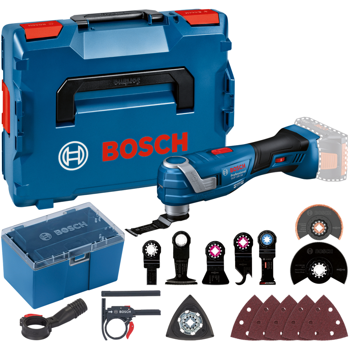 Bosch GOP 18V-34 Body Only 18v Starlock Plus Multi Cutter Brushless with 16 Accessories in L-Boxx