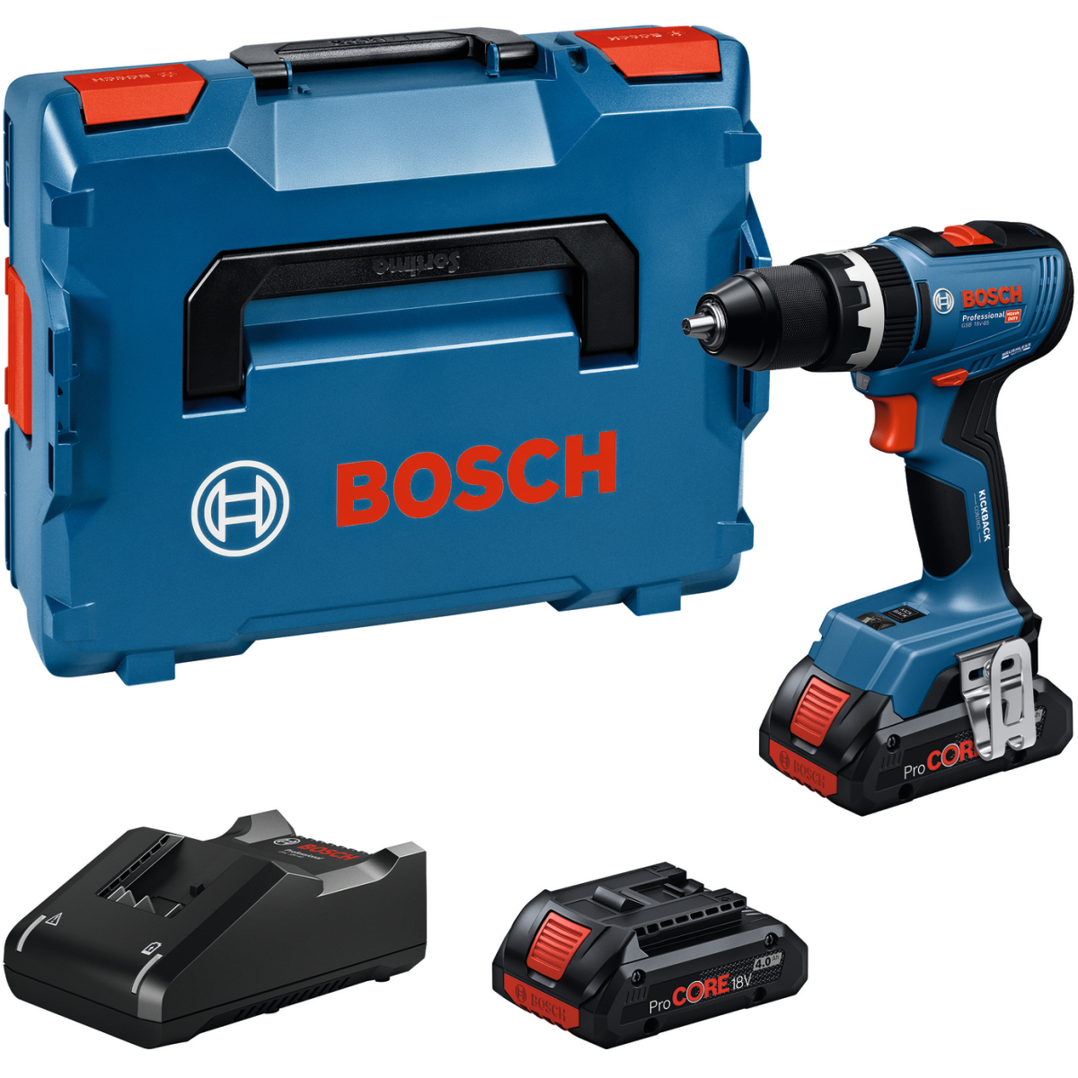 Bosch GSB 18V-65 18v Combi Drill Brushless (2x ProCORE18V 4.0Ah, GAL 18V-40 Charger) in L-Boxx