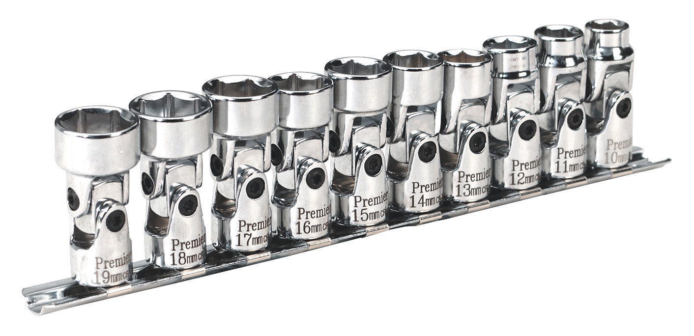 Sealey AK2710 Universal Joint Socket Set WallDrive 10 Piece 3/8" Drive Metric