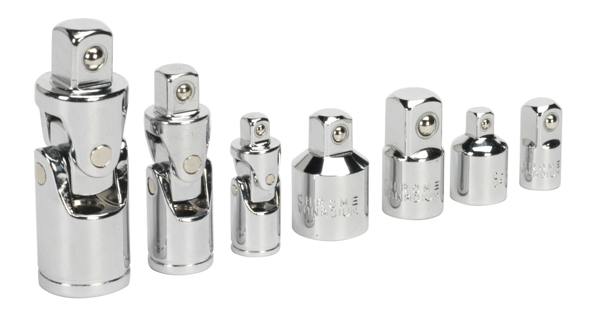 Sealey AK2737 Universal Joint & Socket Adaptor Set 7 Piece 1/4", 3/8" & 1/2" Drive