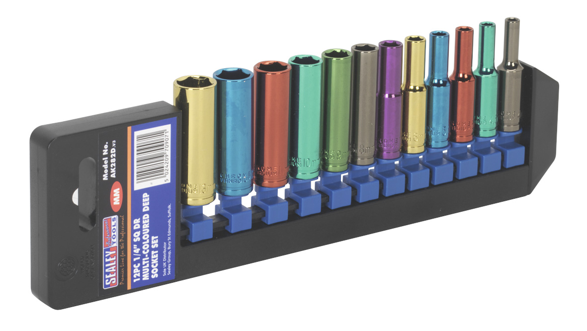 Sealey AK282D Multi-Coloured Deep Socket Set 12 Piece 1/4" Drive Metric