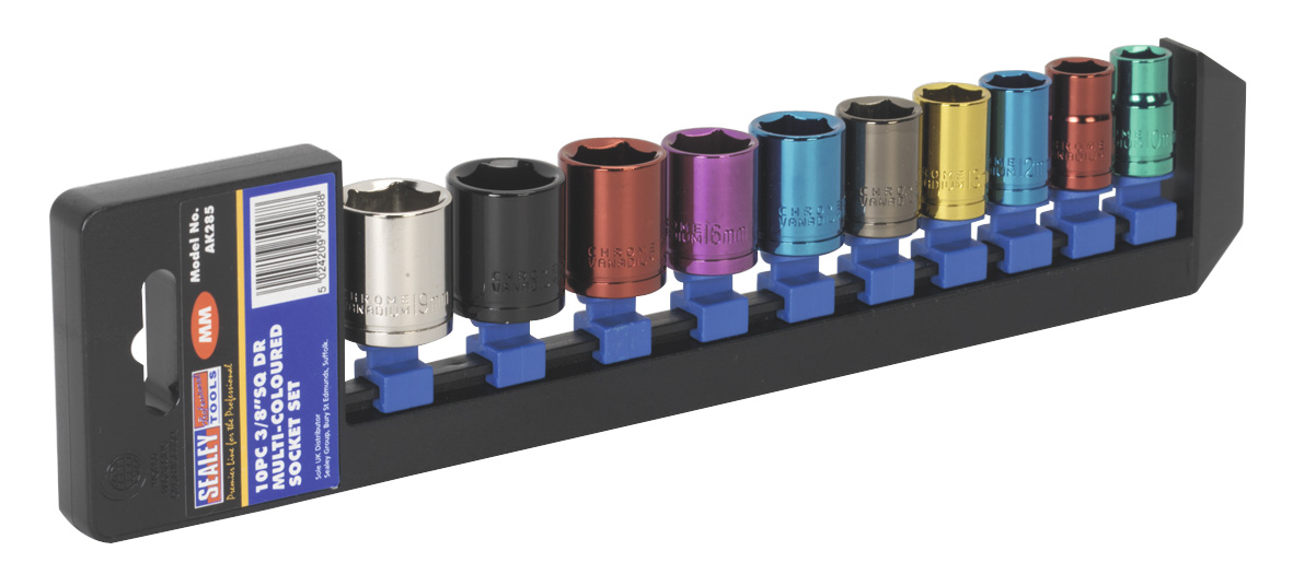 Sealey AK285 Multi-Coloured Socket Set 10 Piece 3/8" Drive 6 Point Metric
