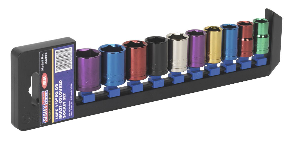 Sealey AK288 Multi-Coloured Socket Set 10 Piece 1/2" Drive 6 Point Metric