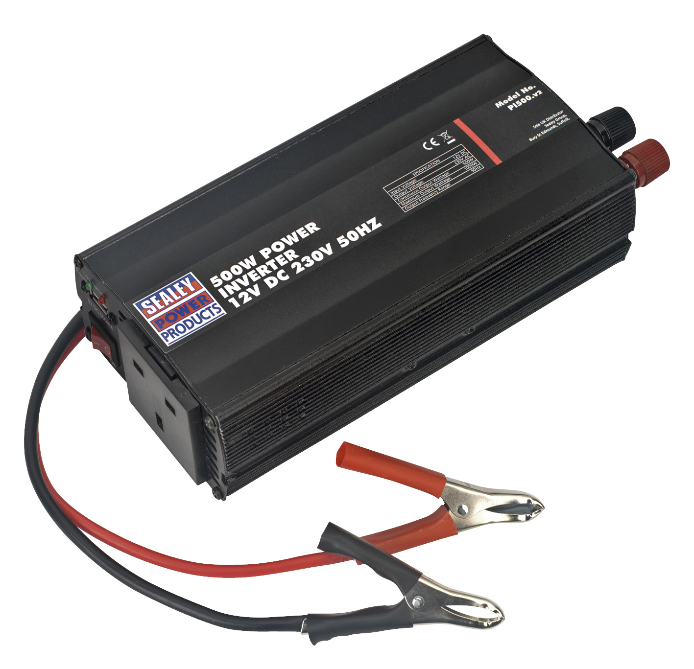 Sealey PI500 500W Power Inverter 12V DC - 230V 50Hz
