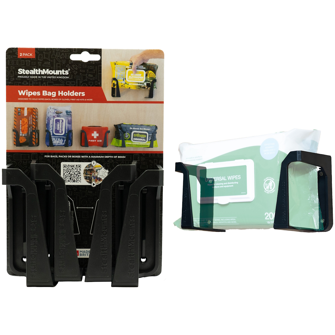StealthMounts OM-WH-BLK-2 Black Wipe Holder (2 Pack)