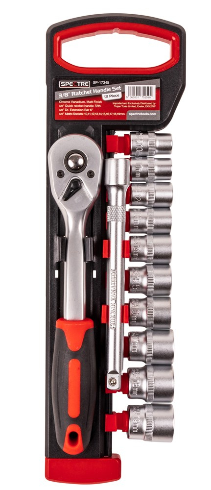 Spectre 12pc 3/8" Ratchet Handle Socket Set 72tooth