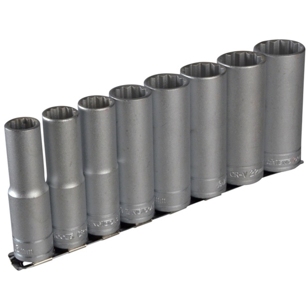 Teng Tools M1207 9 Piece Clip Rail Socket Set Metric 1/2" Drive TENM1207