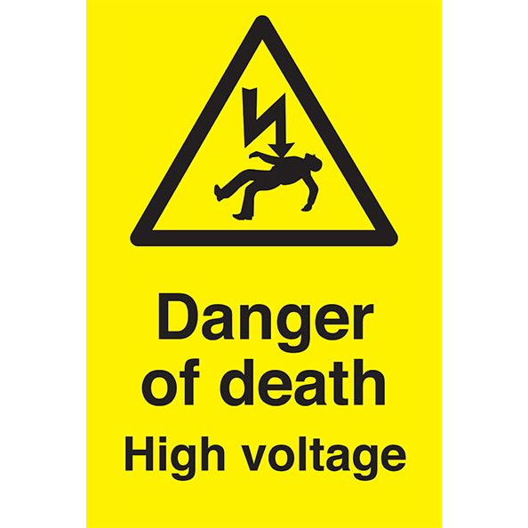 Allsigns WA238S  200 X 300mm Self-Adhesive PVC  Danger of Death High Voltage Sign