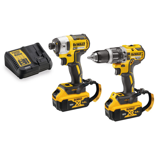 DeWalt DCK266P2LR-GB 18V XR Brushless Lanyard Ready Kit DCD796 Compact Hammer Drill + DCF887 Impact Driver With 2 x 5.0Ah Batteries In TSTAK